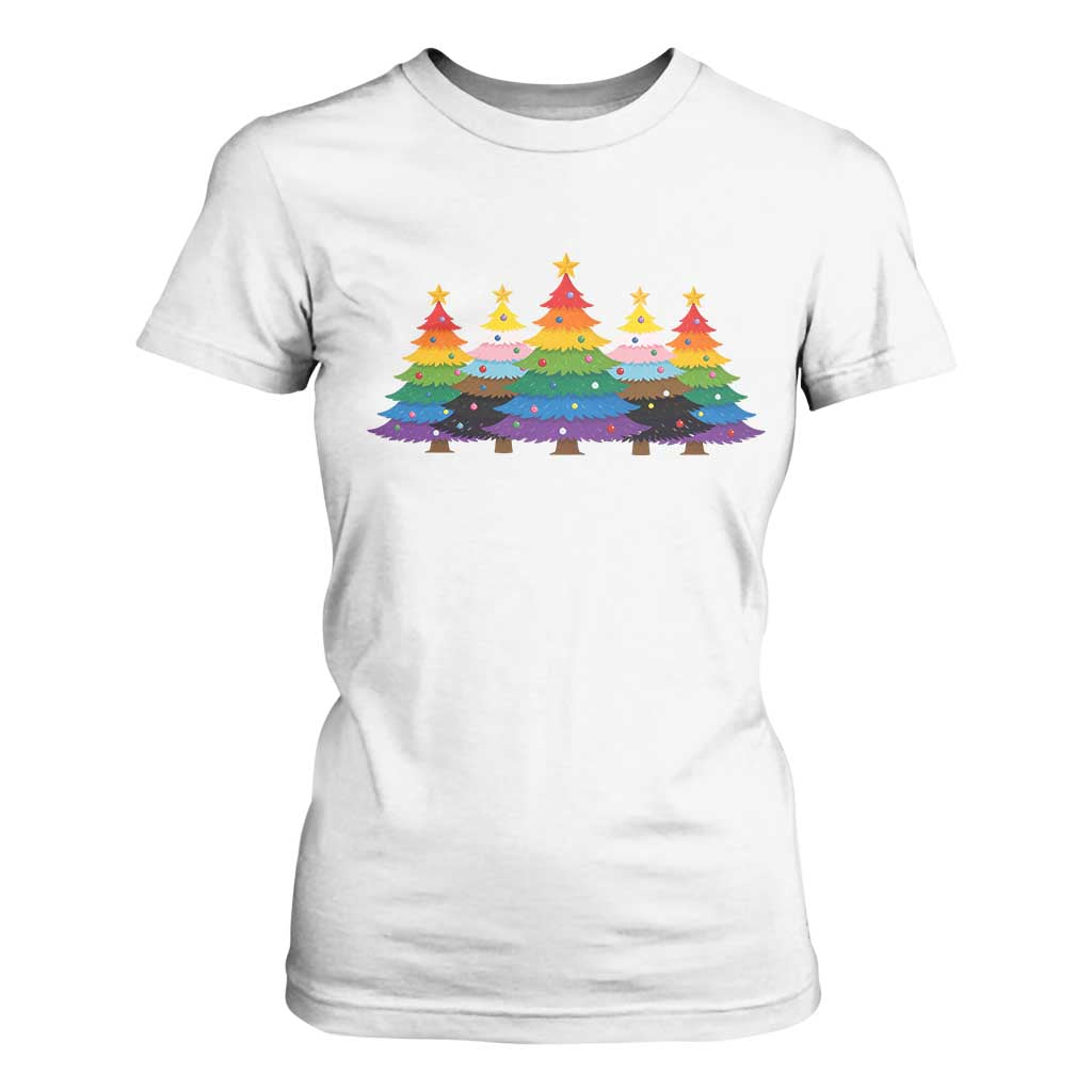 Christmas Rainbow Tree LGBTQ Support T Shirt For Women Holiday Pride Gift