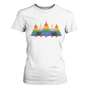 Christmas Rainbow Tree LGBTQ Support T Shirt For Women Holiday Pride Gift