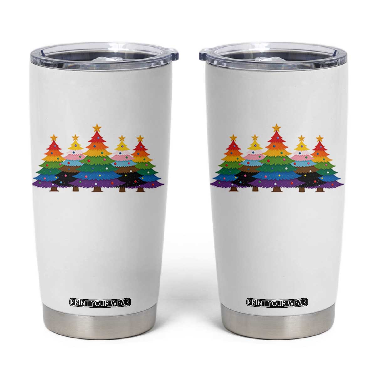 Christmas Rainbow Tree LGBTQ Support Tumbler Cup Holiday Pride Gift TS12 White Print Your Wear