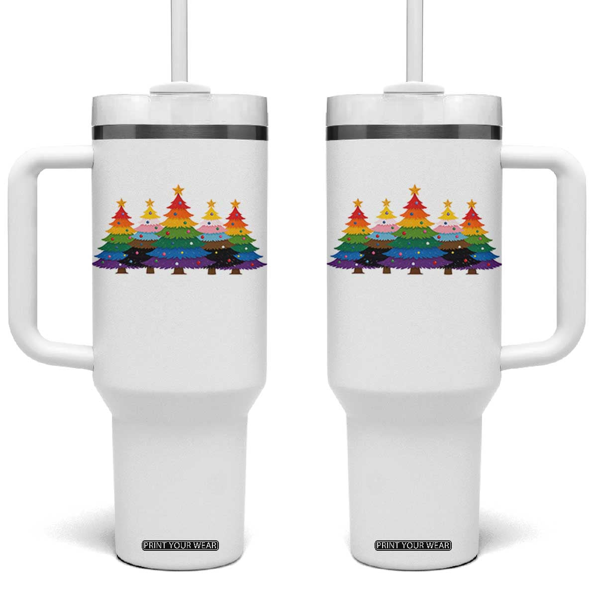 Christmas Rainbow Tree LGBTQ Support Tumbler With Handle Holiday Pride Gift TS12 One Size: 40 oz White Print Your Wear