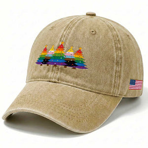 Christmas Rainbow Tree LGBTQ Support Washed Cotton Baseball Cap Holiday Pride Gift