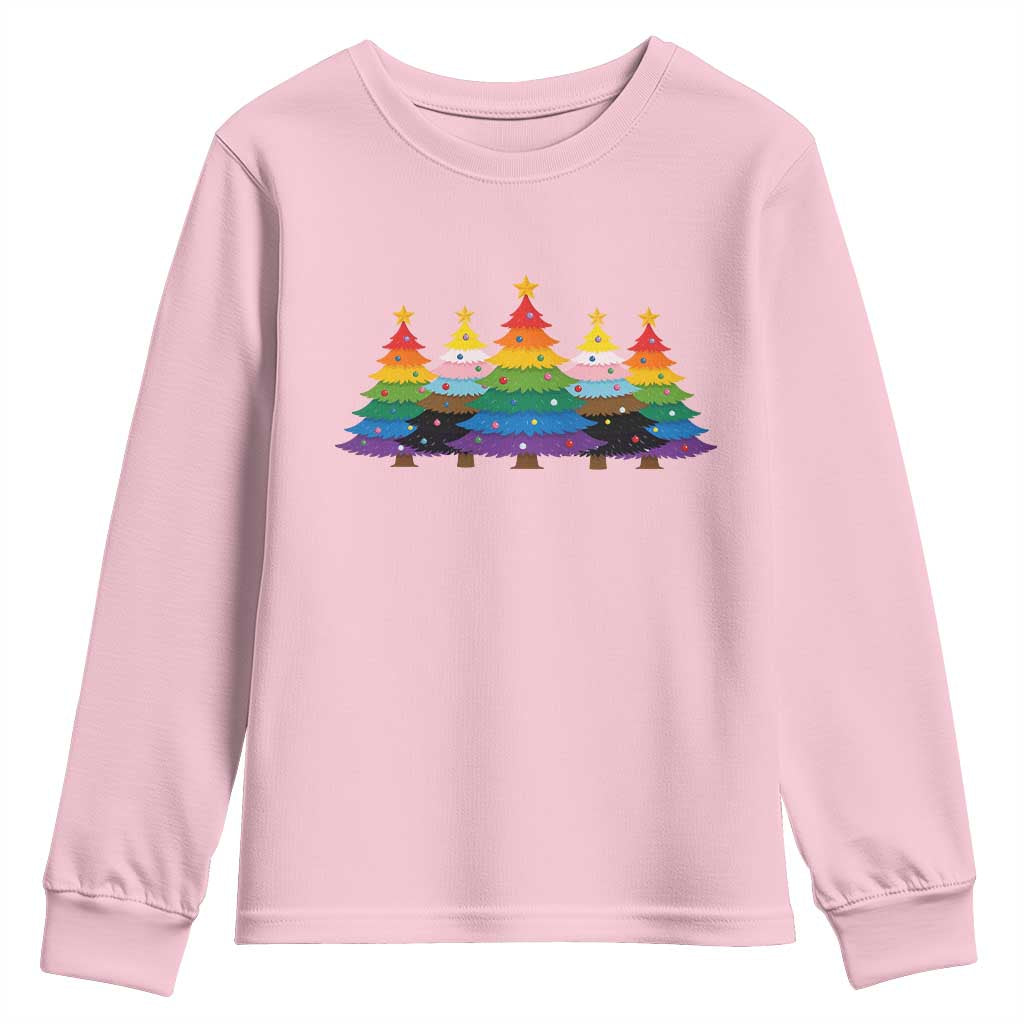 Christmas Rainbow Tree LGBTQ Support Youth Sweatshirt Holiday Pride Gift
