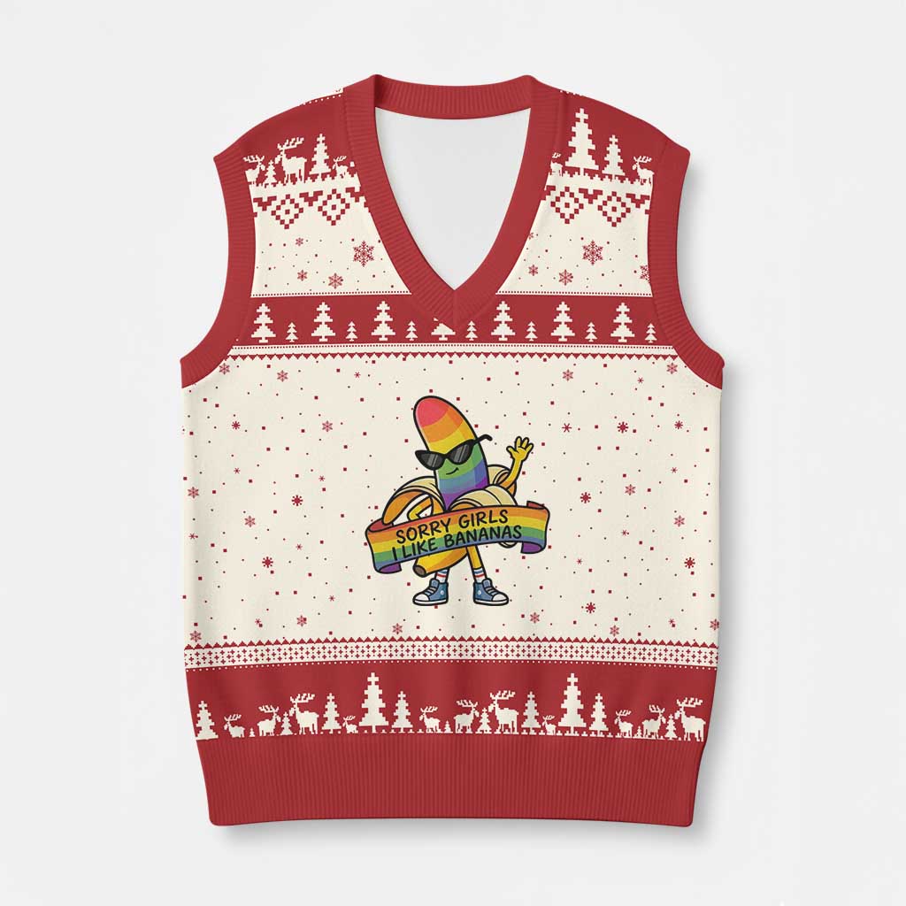 Sorry Girls I Like Bananas V-Neck Knit Sweater Vest Funny LGBTQ Graphic TS12 Beige Red Print Your Wear