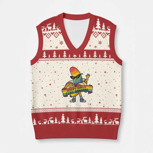 Sorry Girls I Like Bananas V-Neck Knit Sweater Vest Funny LGBTQ Graphic TS12 Beige Red Print Your Wear