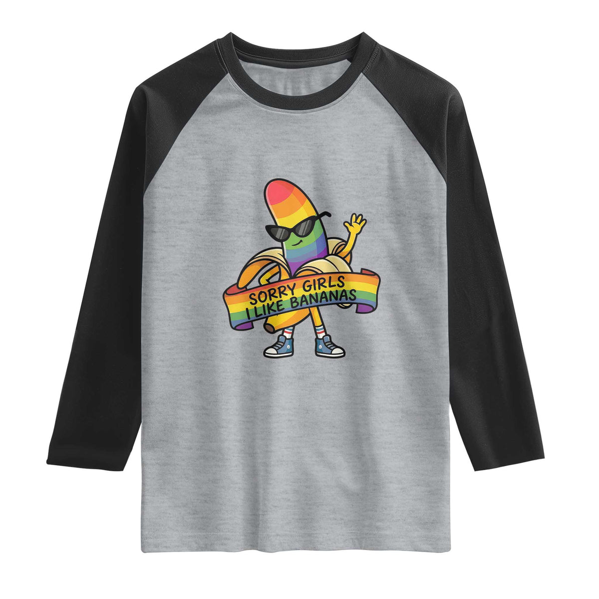 Sorry Girls I Like Bananas Raglan Shirt Funny LGBTQ Graphic TS12 Heather Gray Black Print Your Wear