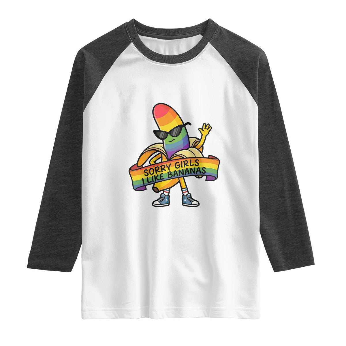Sorry Girls I Like Bananas Raglan Shirt Funny LGBTQ Graphic TS12 White Heather Charcoal Print Your Wear