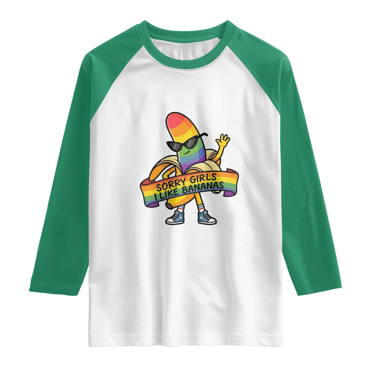Sorry Girls I Like Bananas Raglan Shirt Funny LGBTQ Graphic TS12 White Kelly Green Print Your Wear