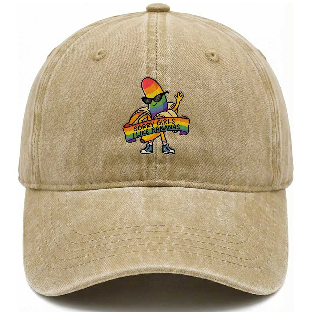 Sorry Girls I Like Bananas Washed Cotton Baseball Cap Funny LGBTQ Graphic