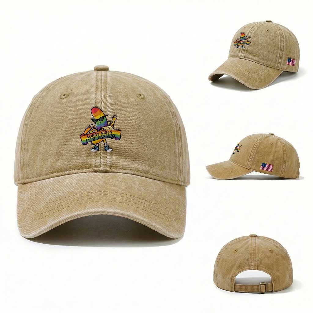 Sorry Girls I Like Bananas Washed Cotton Baseball Cap Funny LGBTQ Graphic