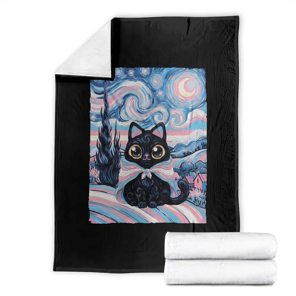Funny Transgender Cat Starry Night Throw Blanket LGBTQ Pride Support Gift