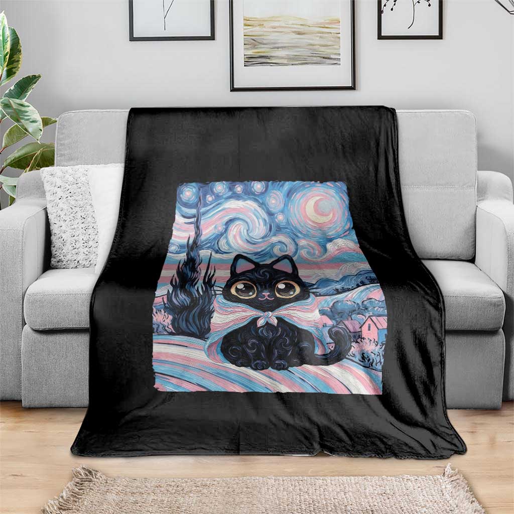 Funny Transgender Cat Starry Night Throw Blanket LGBTQ Pride Support Gift