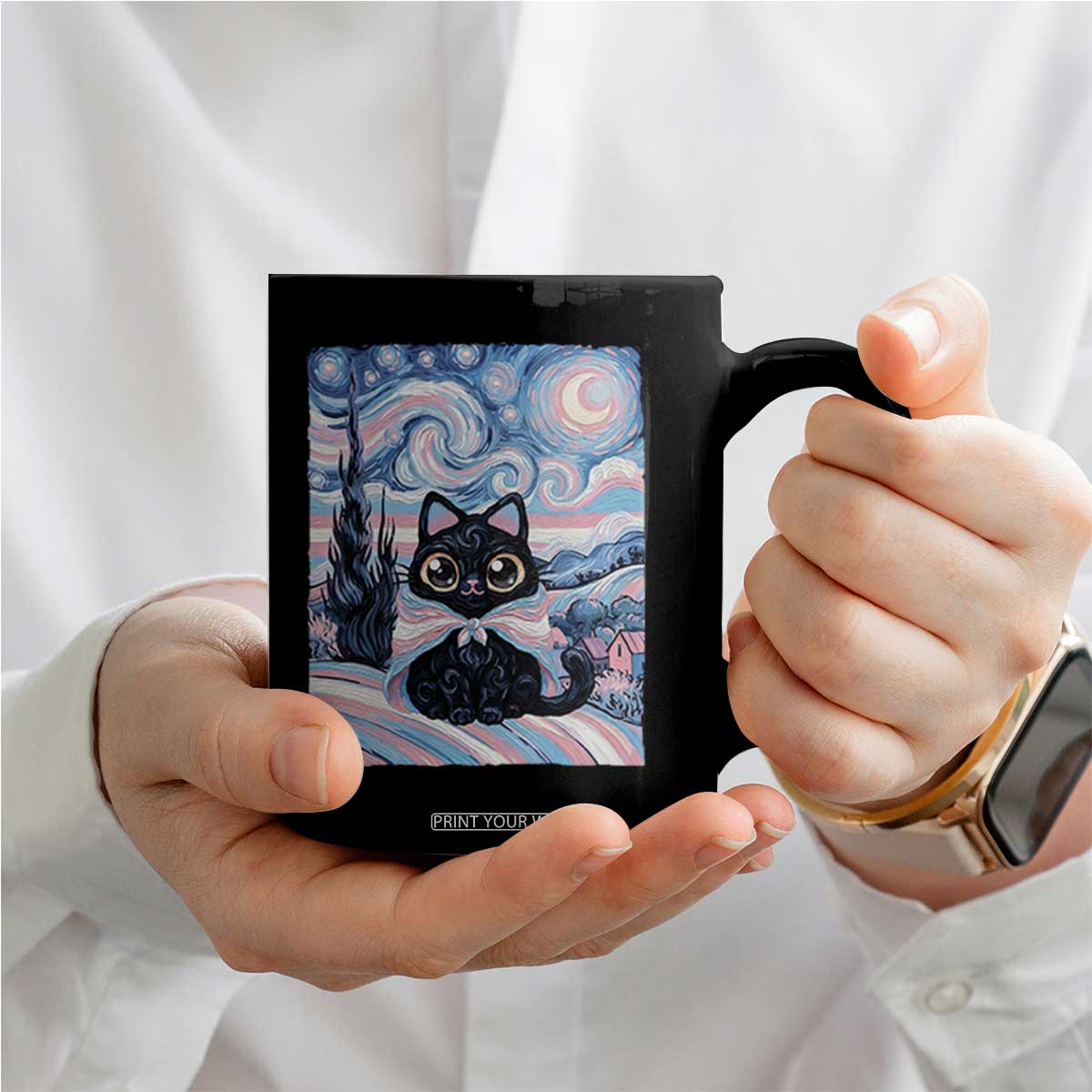 Funny Transgender Cat Starry Night Coffee Mug LGBTQ Pride Support Gift