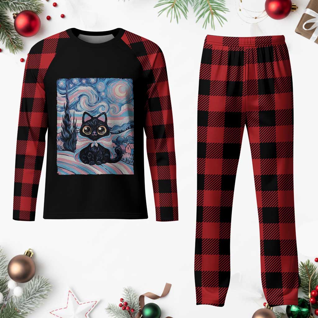 Funny Transgender Cat Starry Night Plaid Pajama Set LGBTQ Pride Support Gift TS12 Buffalo Plaid Print Your Wear