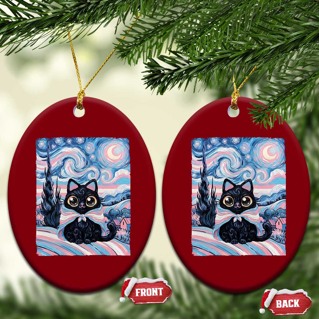 Funny Transgender Cat Starry Night Ceramic Ornament LGBTQ Pride Support Gift