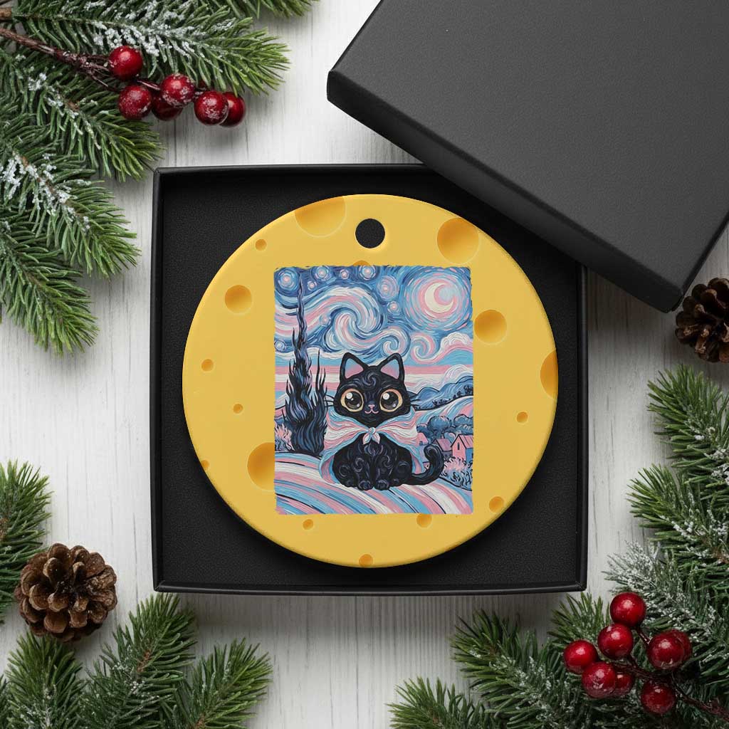 Funny Transgender Cat Starry Night Ceramic Ornament LGBTQ Pride Support Gift