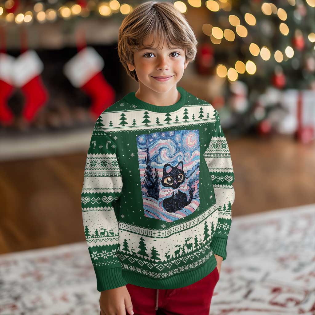 Funny Transgender Cat Starry Night Ugly Christmas Sweater LGBTQ Pride Support Gift