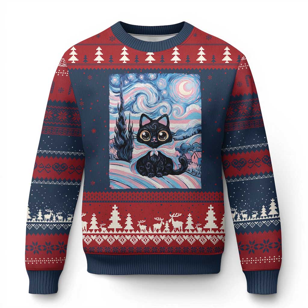 Funny Transgender Cat Starry Night Ugly Christmas Sweater LGBTQ Pride Support Gift