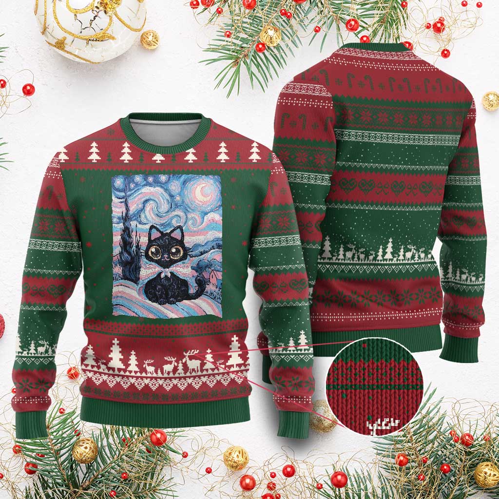 Funny Transgender Cat Starry Night Ugly Christmas Sweater LGBTQ Pride Support Gift