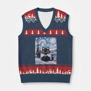 Funny Transgender Cat Starry Night V-Neck Knit Sweater Vest LGBTQ Pride Support Gift