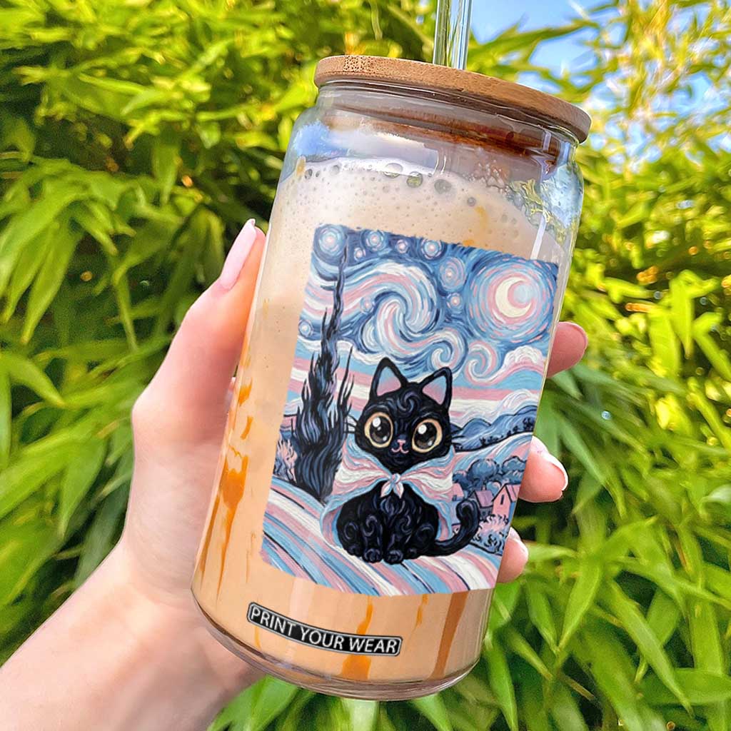 Funny Transgender Cat Starry Night Glass Can LGBTQ Pride Support Gift