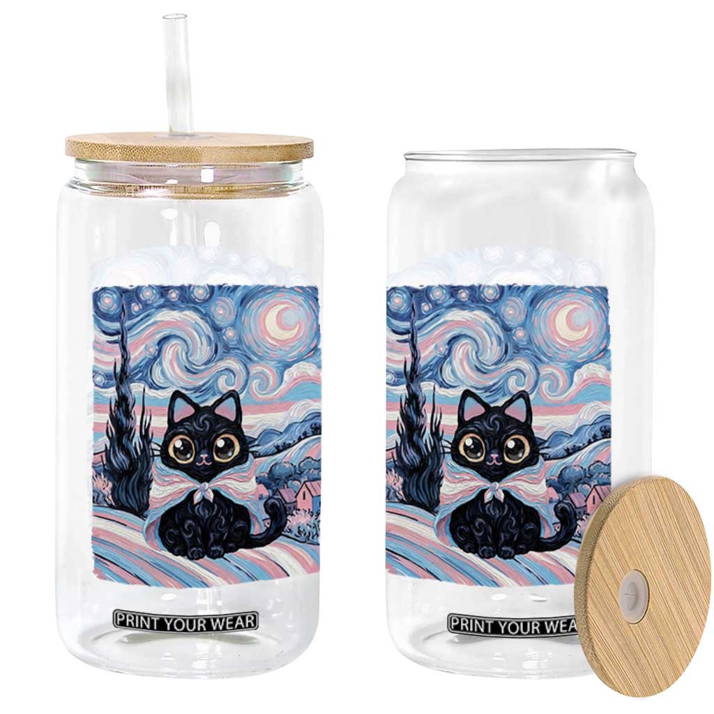 Funny Transgender Cat Starry Night Glass Can LGBTQ Pride Support Gift