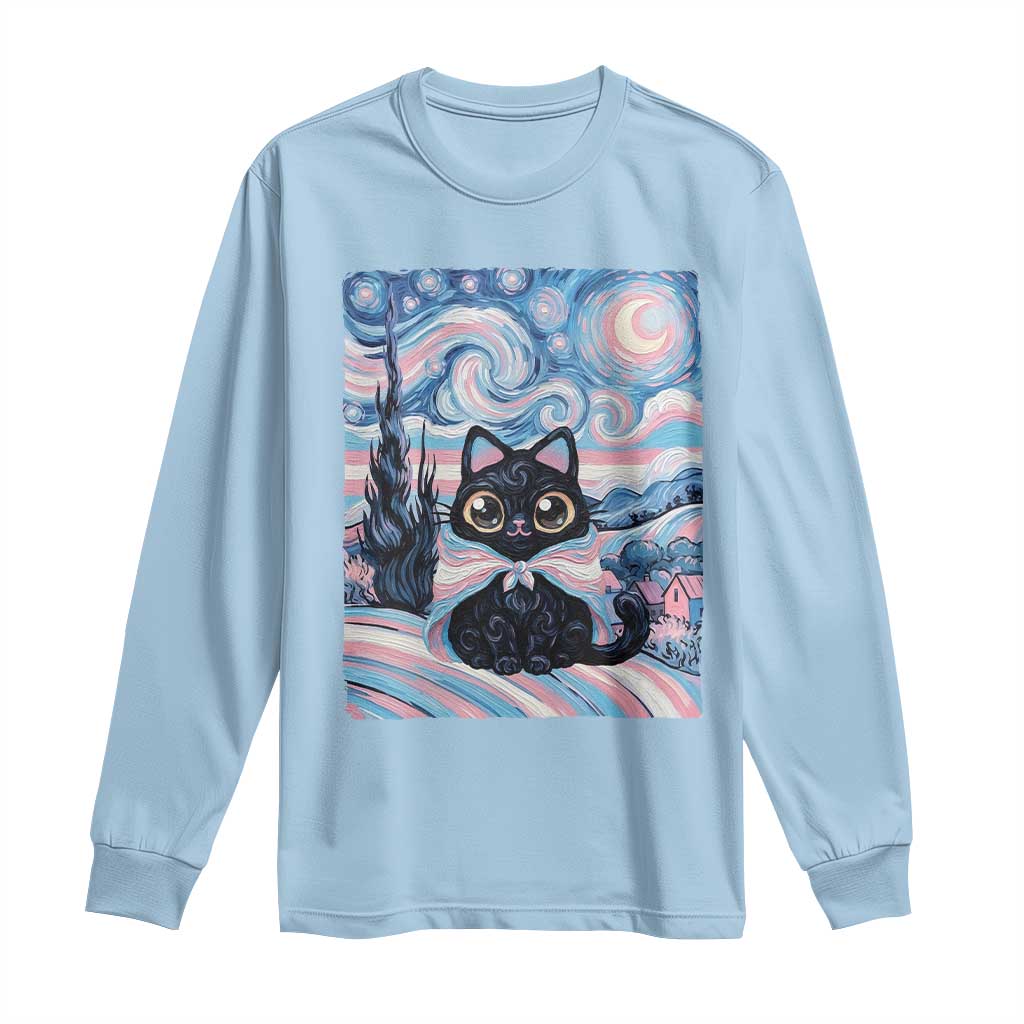Funny Transgender Cat Starry Night Long Sleeve Shirt LGBTQ Pride Support Gift