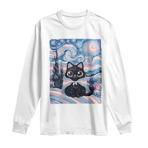 Funny Transgender Cat Starry Night Long Sleeve Shirt LGBTQ Pride Support Gift