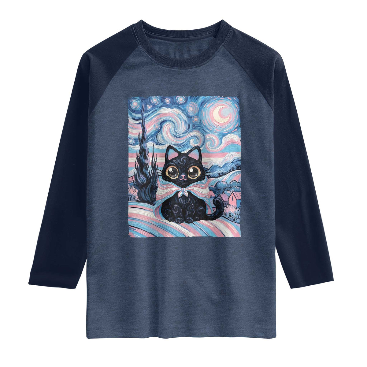 Funny Transgender Cat Starry Night Raglan Shirt LGBTQ Pride Support Gift