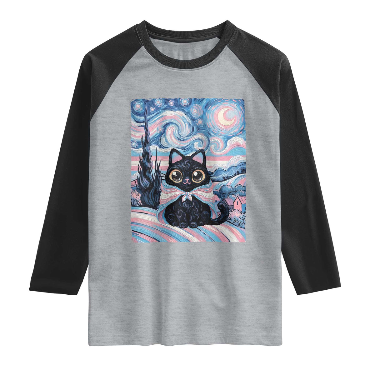 Funny Transgender Cat Starry Night Raglan Shirt LGBTQ Pride Support Gift