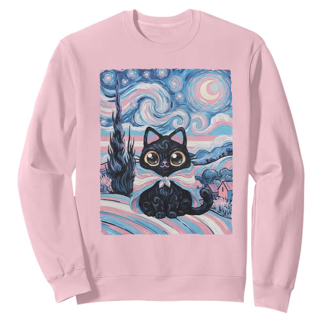 Funny Transgender Cat Starry Night Sweatshirt LGBTQ Pride Support Gift