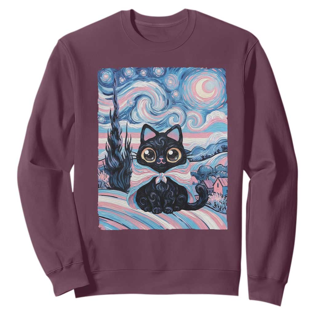 Funny Transgender Cat Starry Night Sweatshirt LGBTQ Pride Support Gift