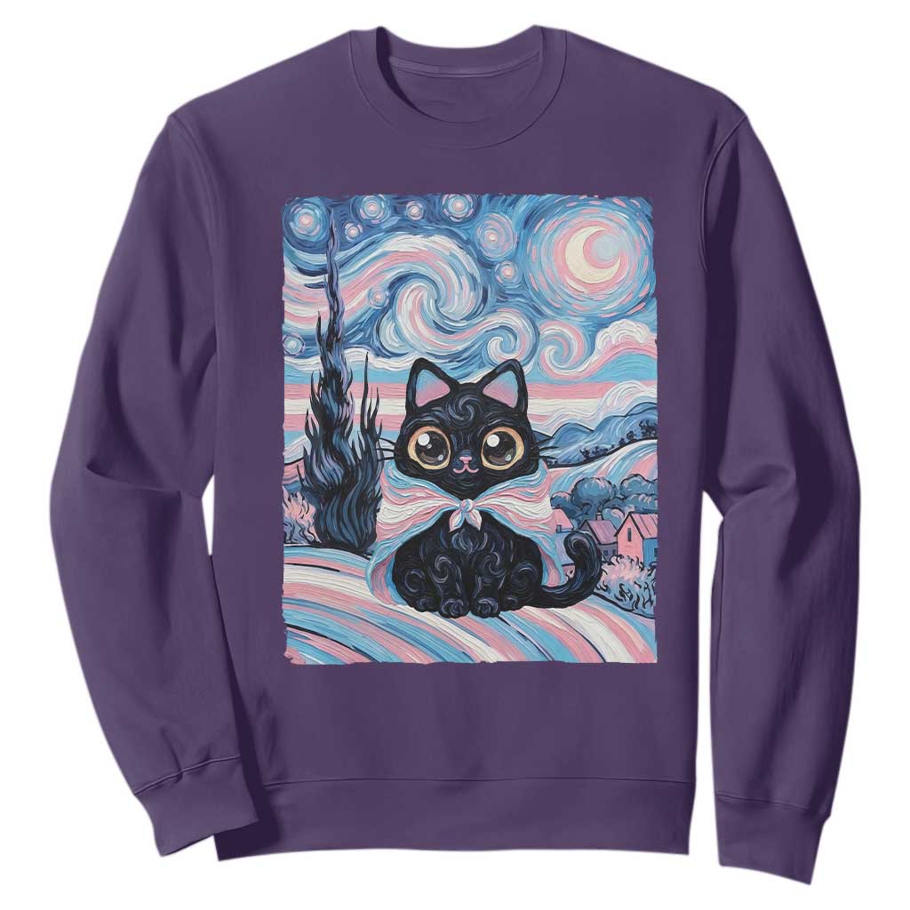 Funny Transgender Cat Starry Night Sweatshirt LGBTQ Pride Support Gift