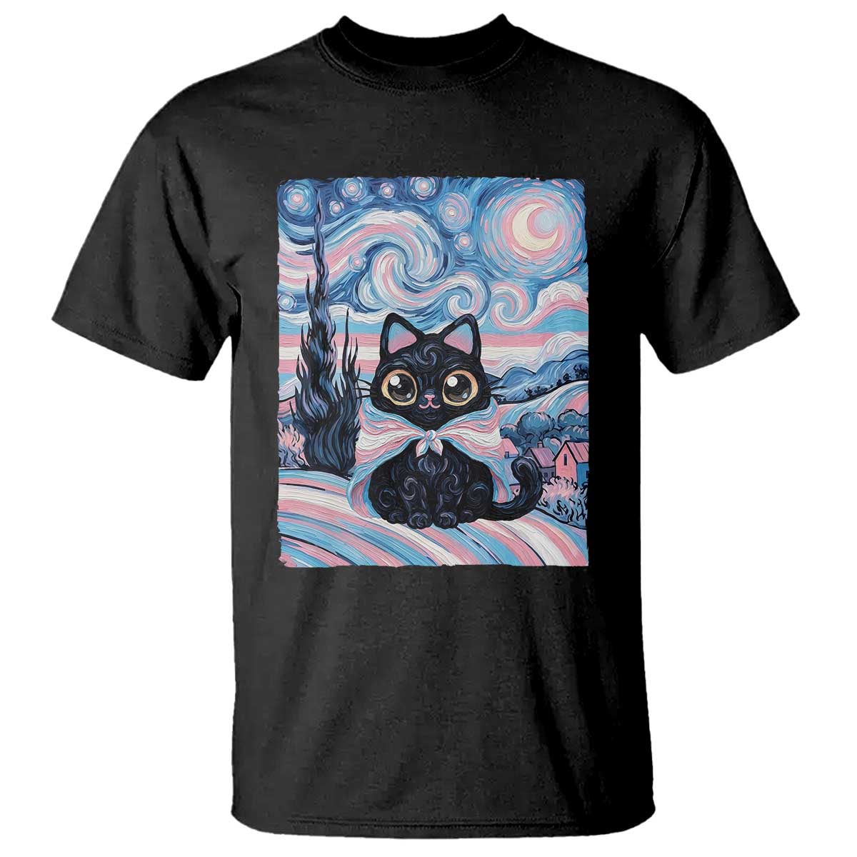 Funny Transgender Cat Starry Night T Shirt LGBTQ Pride Support Gift