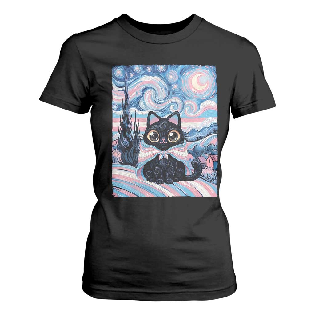 Funny Transgender Cat Starry Night T Shirt For Women LGBTQ Pride Support Gift