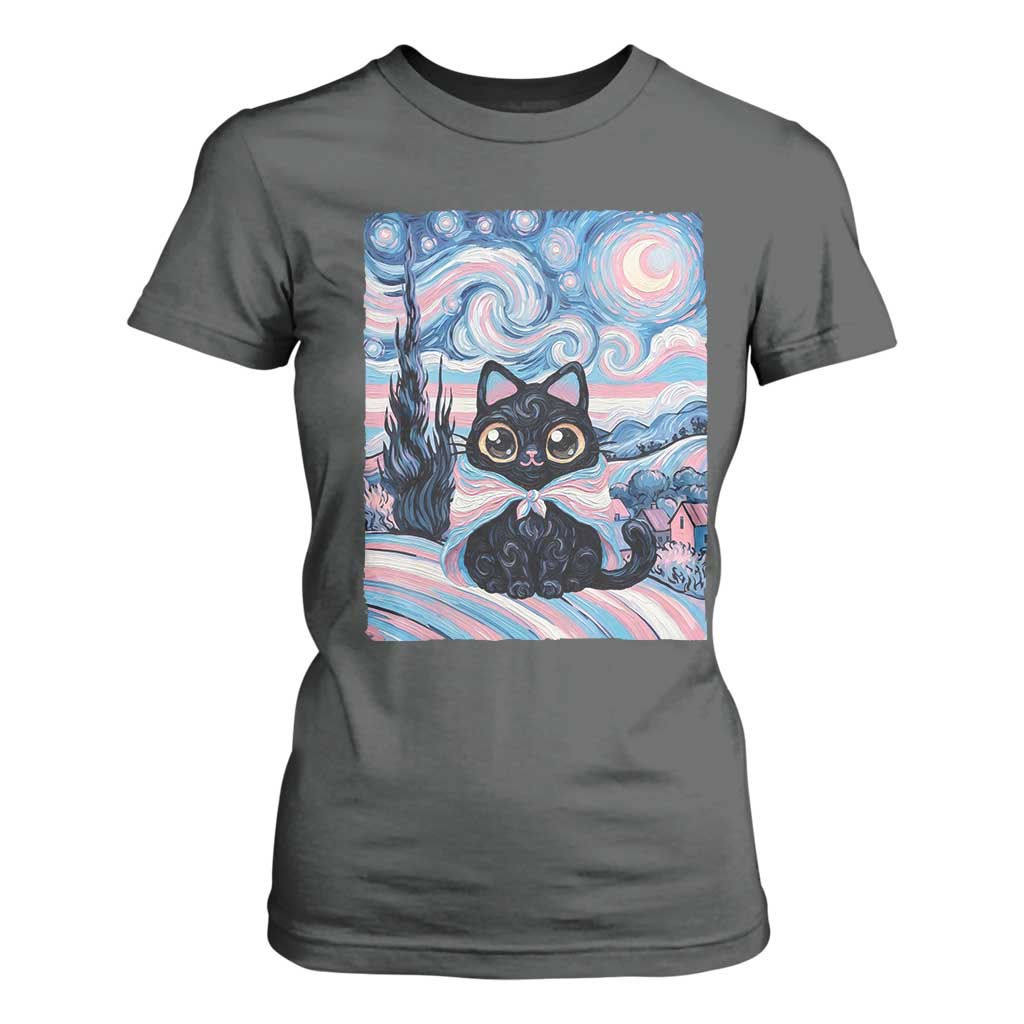 Funny Transgender Cat Starry Night T Shirt For Women LGBTQ Pride Support Gift
