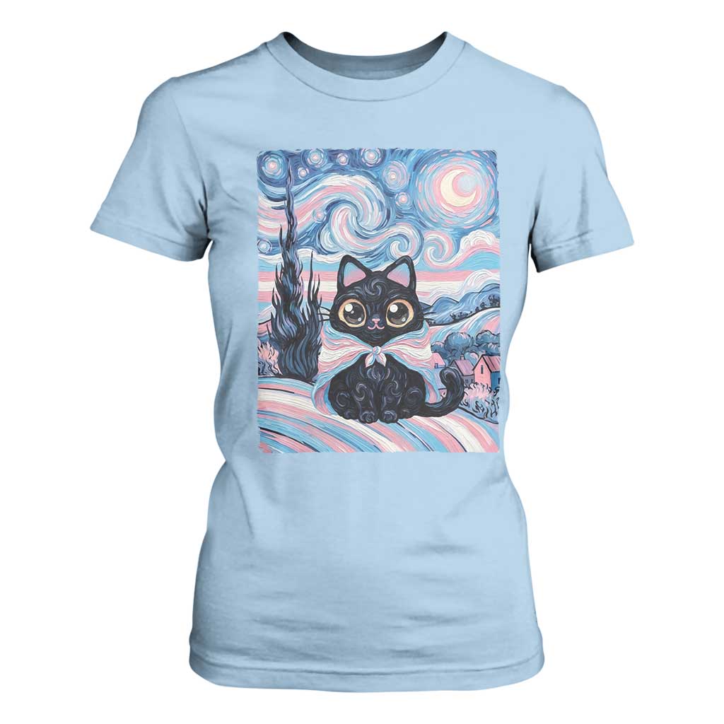 Funny Transgender Cat Starry Night T Shirt For Women LGBTQ Pride Support Gift