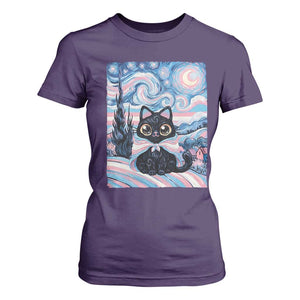 Funny Transgender Cat Starry Night T Shirt For Women LGBTQ Pride Support Gift