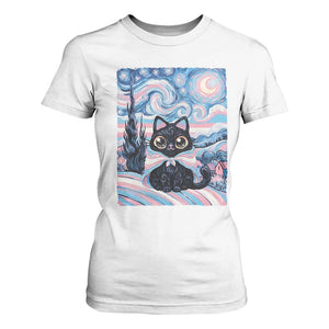Funny Transgender Cat Starry Night T Shirt For Women LGBTQ Pride Support Gift