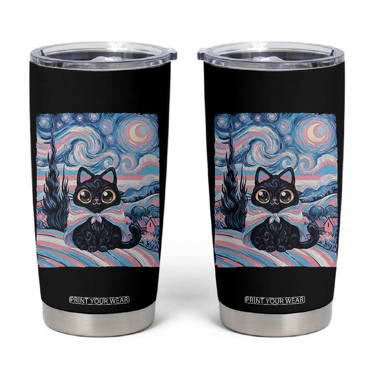 Funny Transgender Cat Starry Night Tumbler Cup LGBTQ Pride Support Gift TS12 Black Print Your Wear