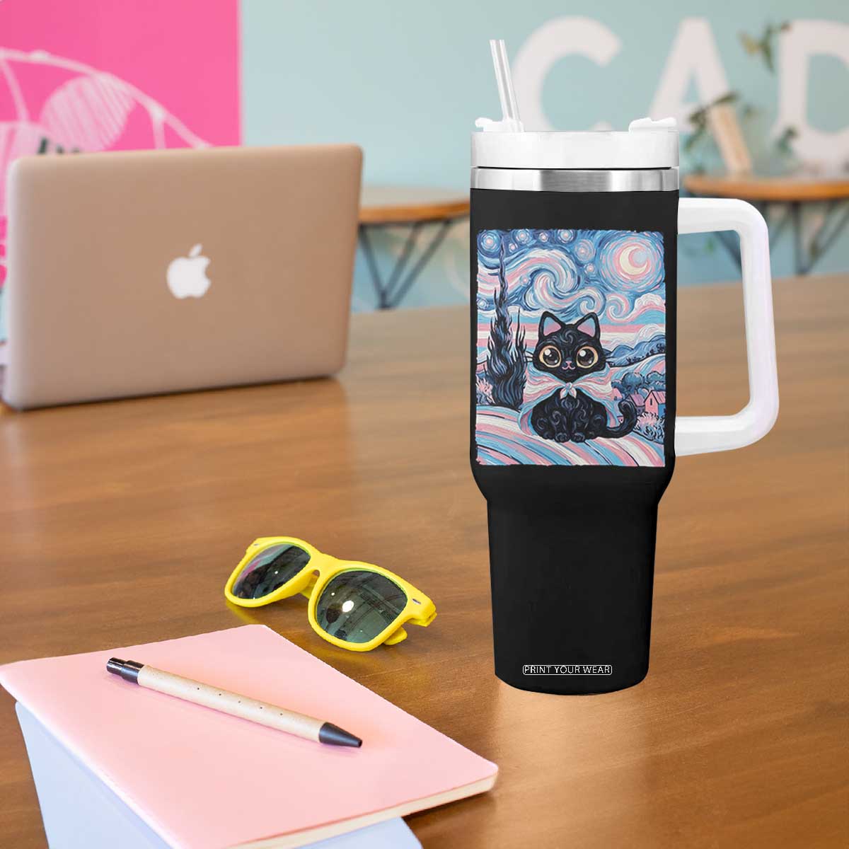 Funny Transgender Cat Starry Night Tumbler With Handle LGBTQ Pride Support Gift