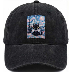 Funny Transgender Cat Starry Night Washed Cotton Baseball Cap LGBTQ Pride Support Gift