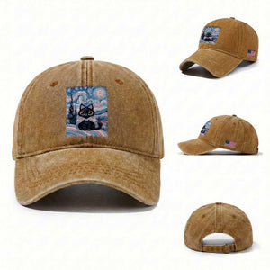 Funny Transgender Cat Starry Night Washed Cotton Baseball Cap LGBTQ Pride Support Gift