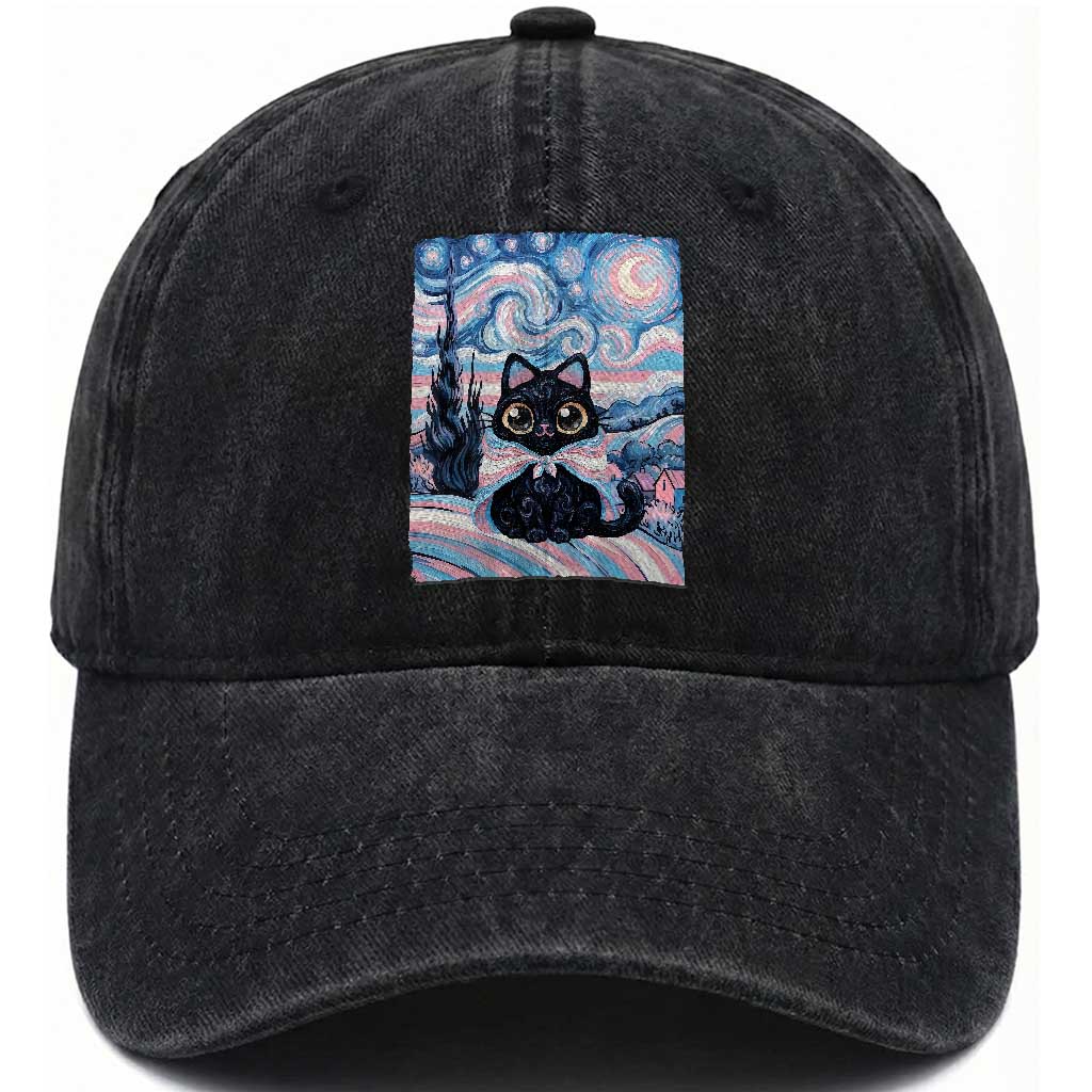 Funny Transgender Cat Starry Night Washed Cotton Baseball Cap LGBTQ Pride Support Gift TS12 Print Your Wear