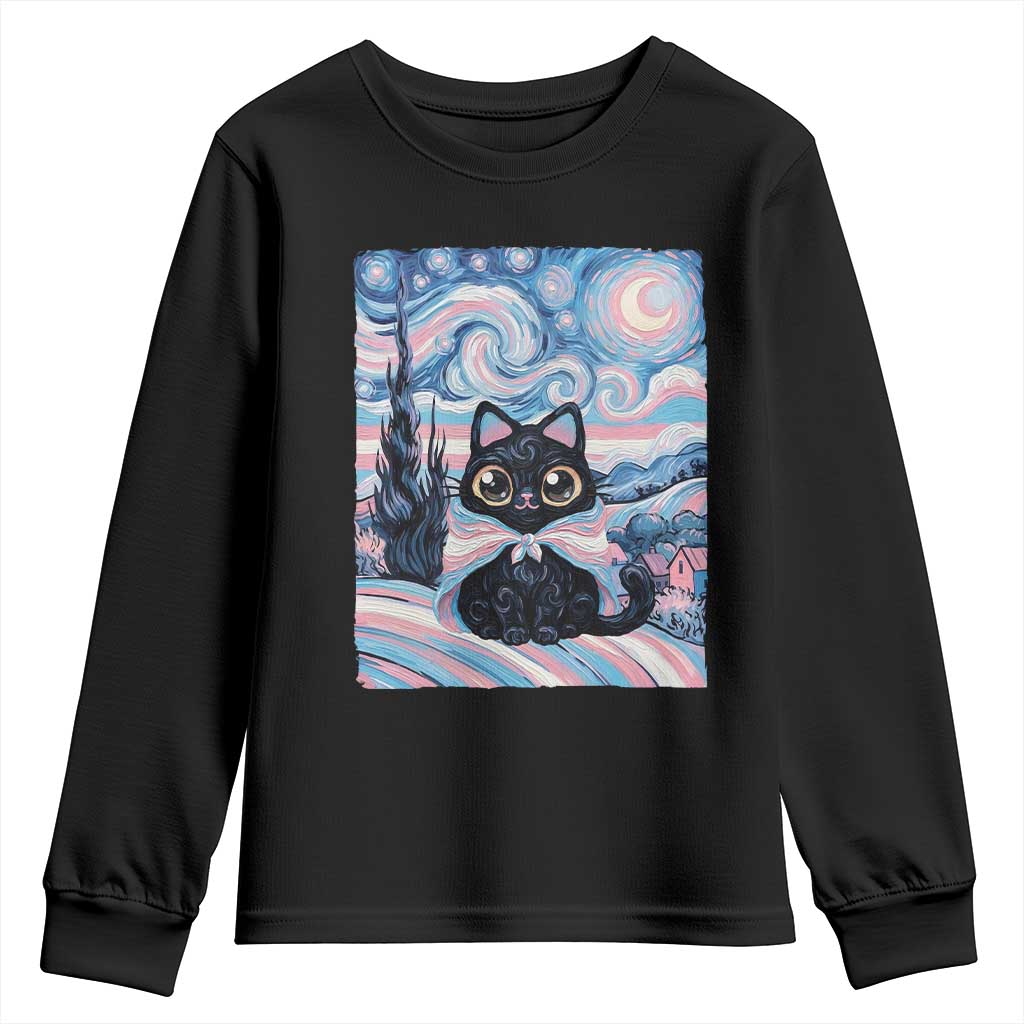 Funny Transgender Cat Starry Night Youth Sweatshirt LGBTQ Pride Support Gift TS12 Black Print Your Wear