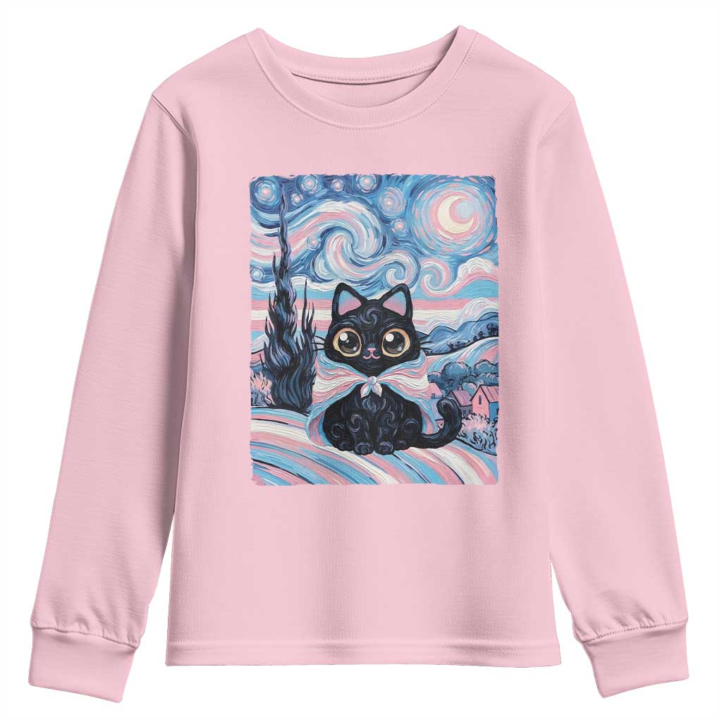 Funny Transgender Cat Starry Night Youth Sweatshirt LGBTQ Pride Support Gift