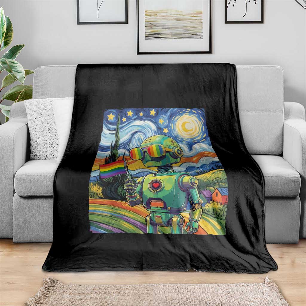 Funny Rainbow Starry Night Robot Pride Throw Blanket LGBTQ Geeky Gift TS12 Print Your Wear