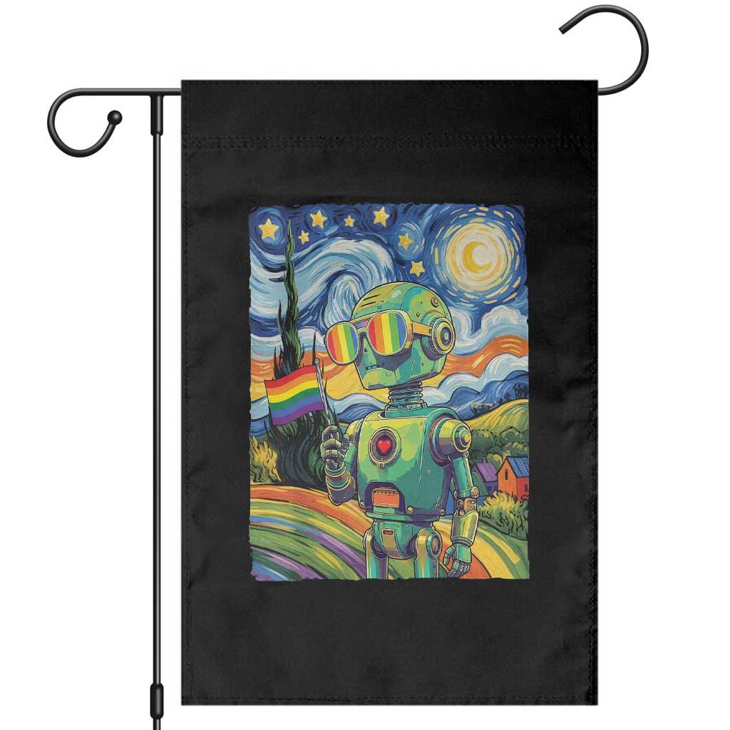 Funny Rainbow Starry Night Robot Pride Garden Flag LGBTQ Geeky Gift TS12 Black Print Your Wear