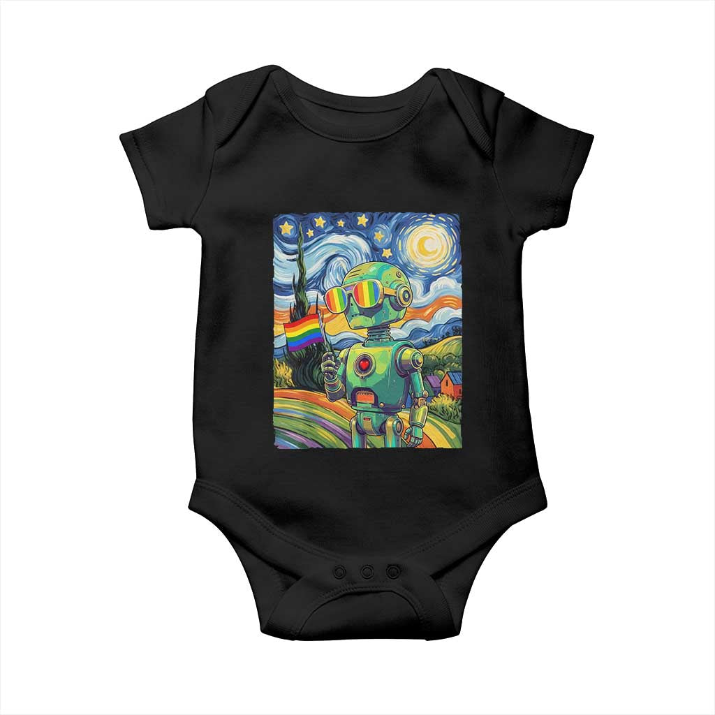 Funny Rainbow Starry Night Robot Pride Baby Onesie LGBTQ Geeky Gift TS12 Black Print Your Wear