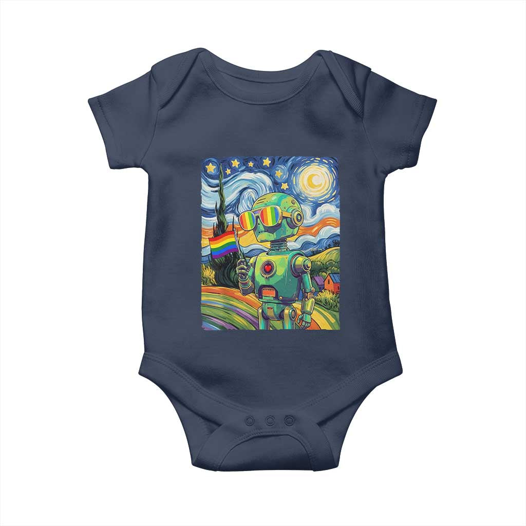 Funny Rainbow Starry Night Robot Pride Baby Onesie LGBTQ Geeky Gift TS12 Navy Print Your Wear