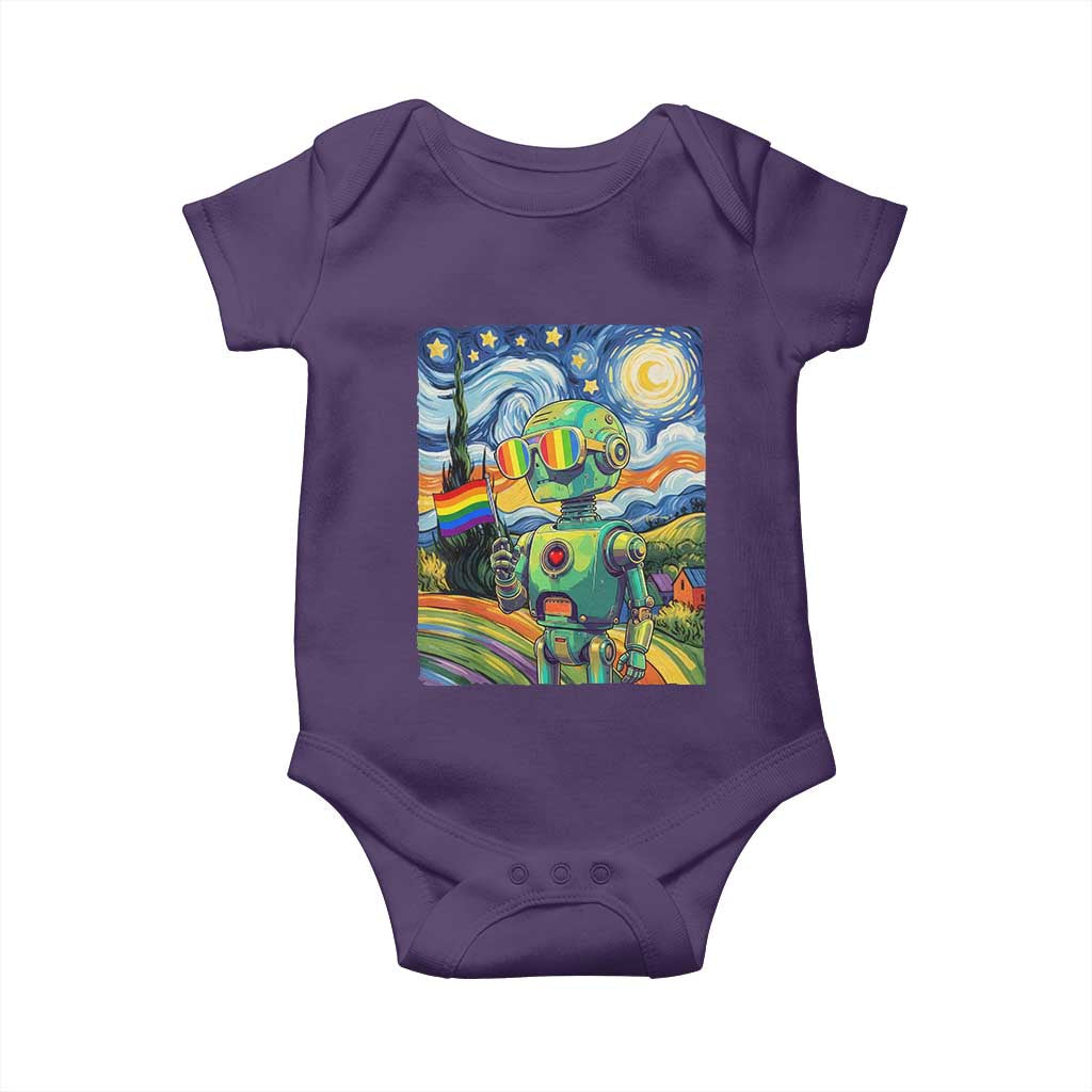Funny Rainbow Starry Night Robot Pride Baby Onesie LGBTQ Geeky Gift TS12 Purple Print Your Wear
